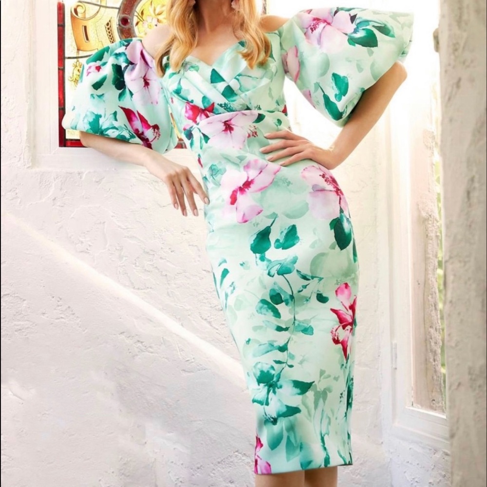 Badgley Mischka, multi floral midi dress